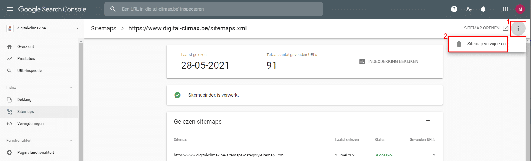 Verwijder de Sitemap uit Google Search Console