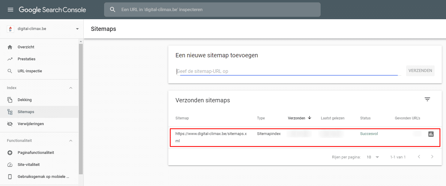 Klik door naar de te verwijderen Sitemap uit Google Search Console