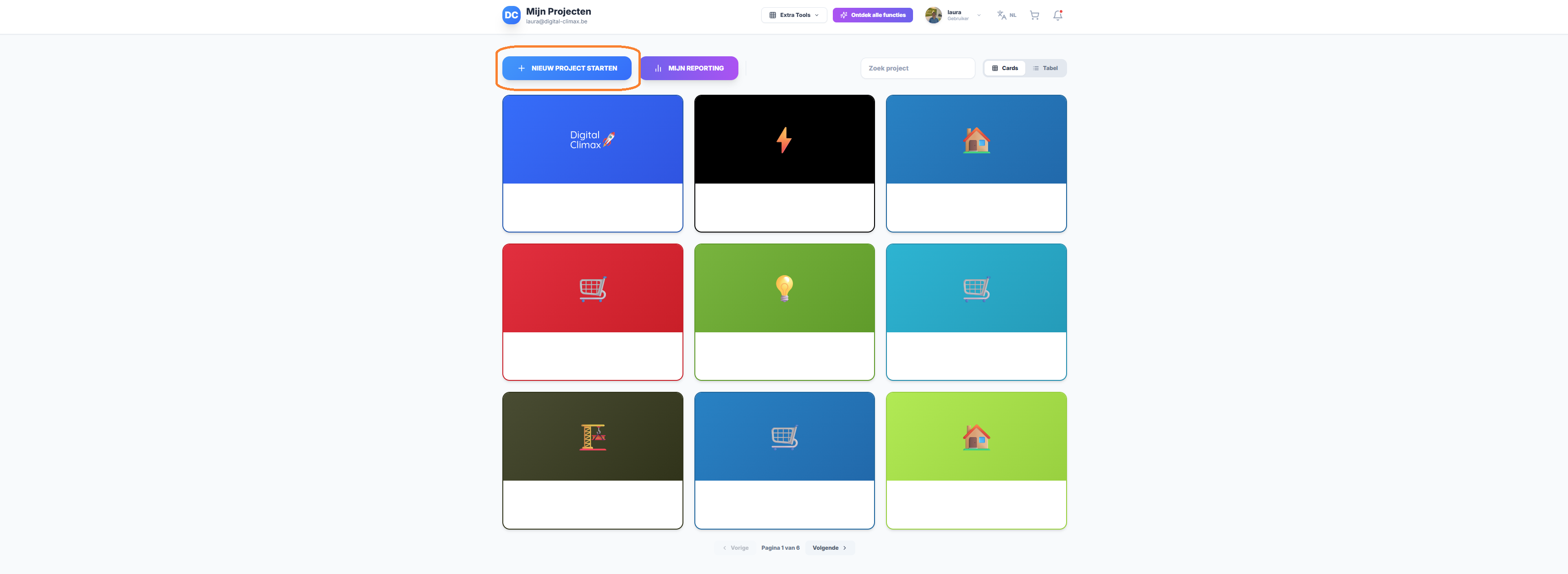 Nieuw project starten in de Architect-tool