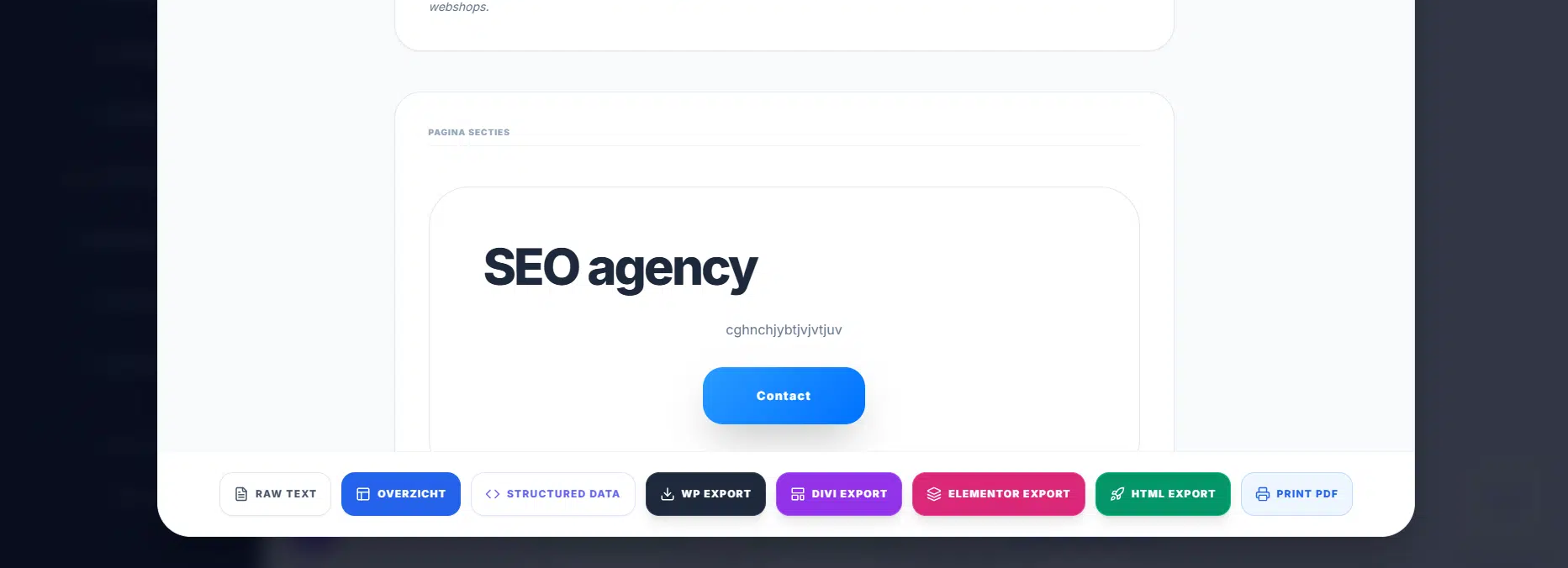 Pagina exporteren naar WordPress, Divi of Elementor