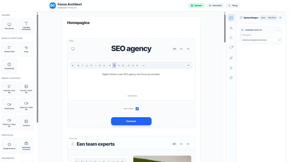 Pagina ontwerpen met modules in de Architect